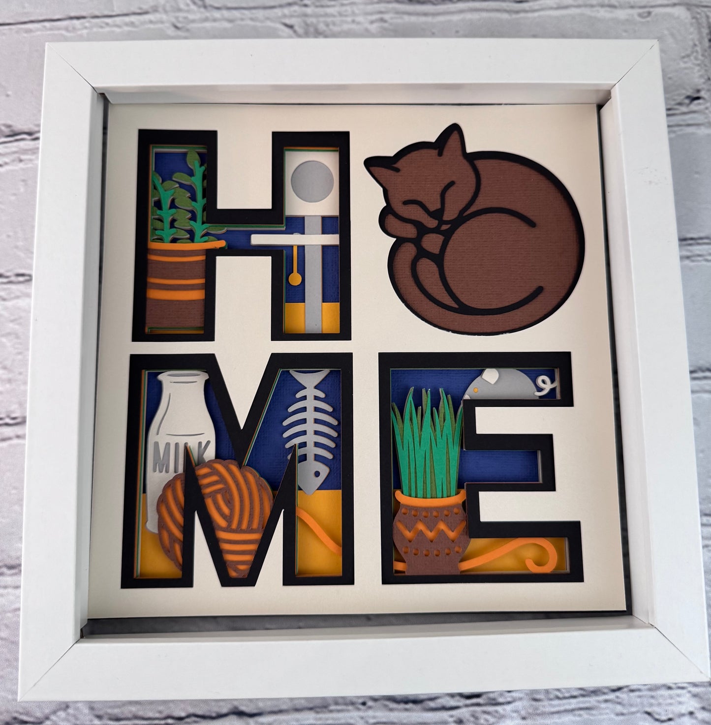 Home- Cat design 3D paper art in a shadowbox