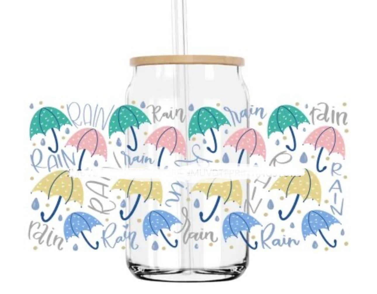 Umbrellas with rain beer can glass