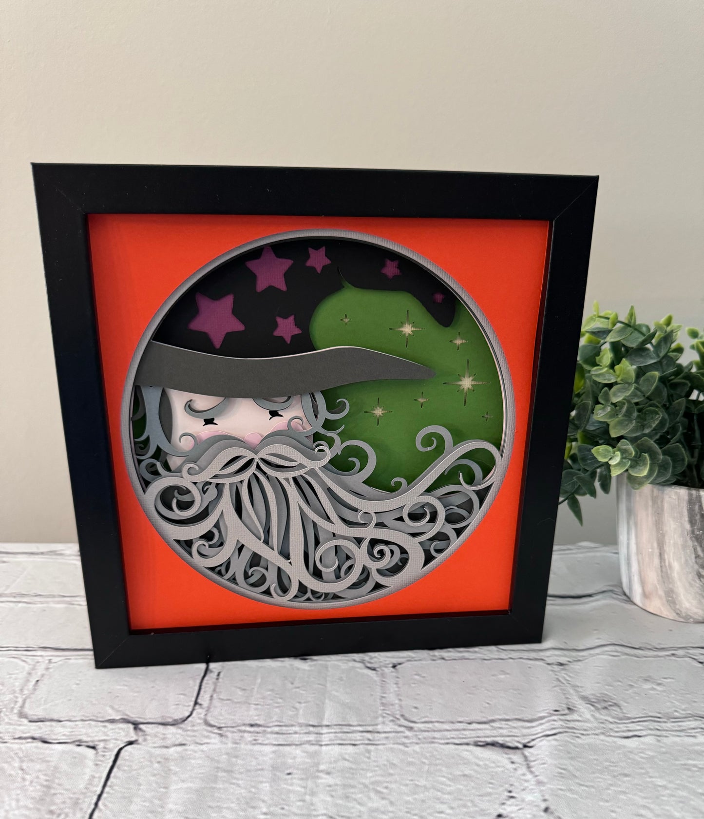 Halloween wizard warlock design 3D paper art in a shadowbox