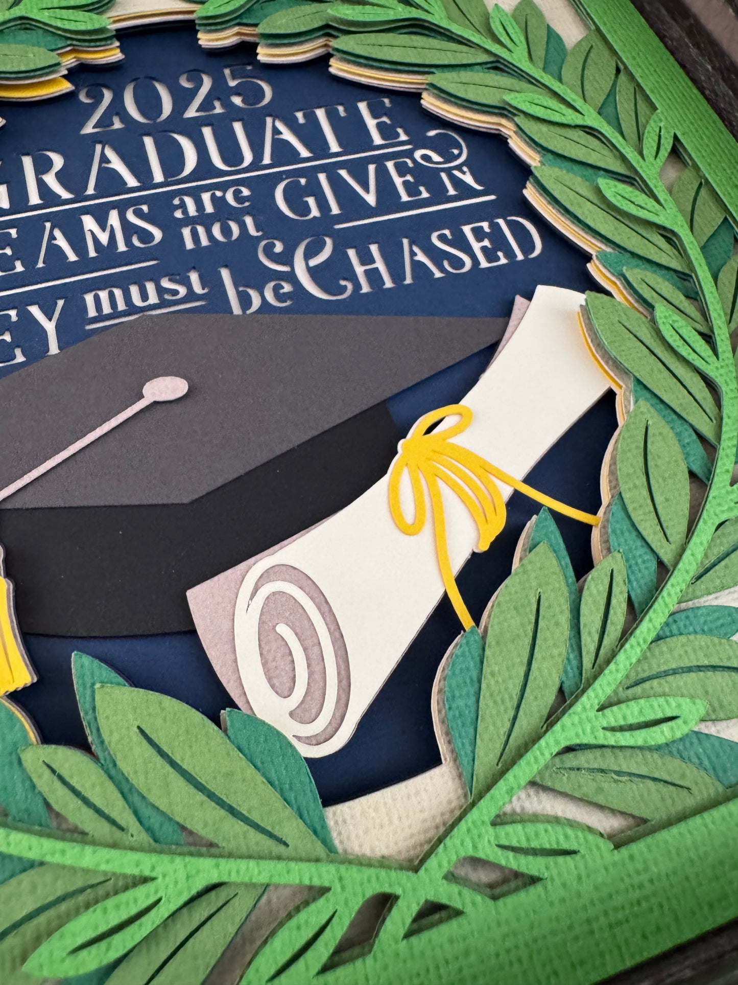 Graduation 3D paper art in a shadowbox