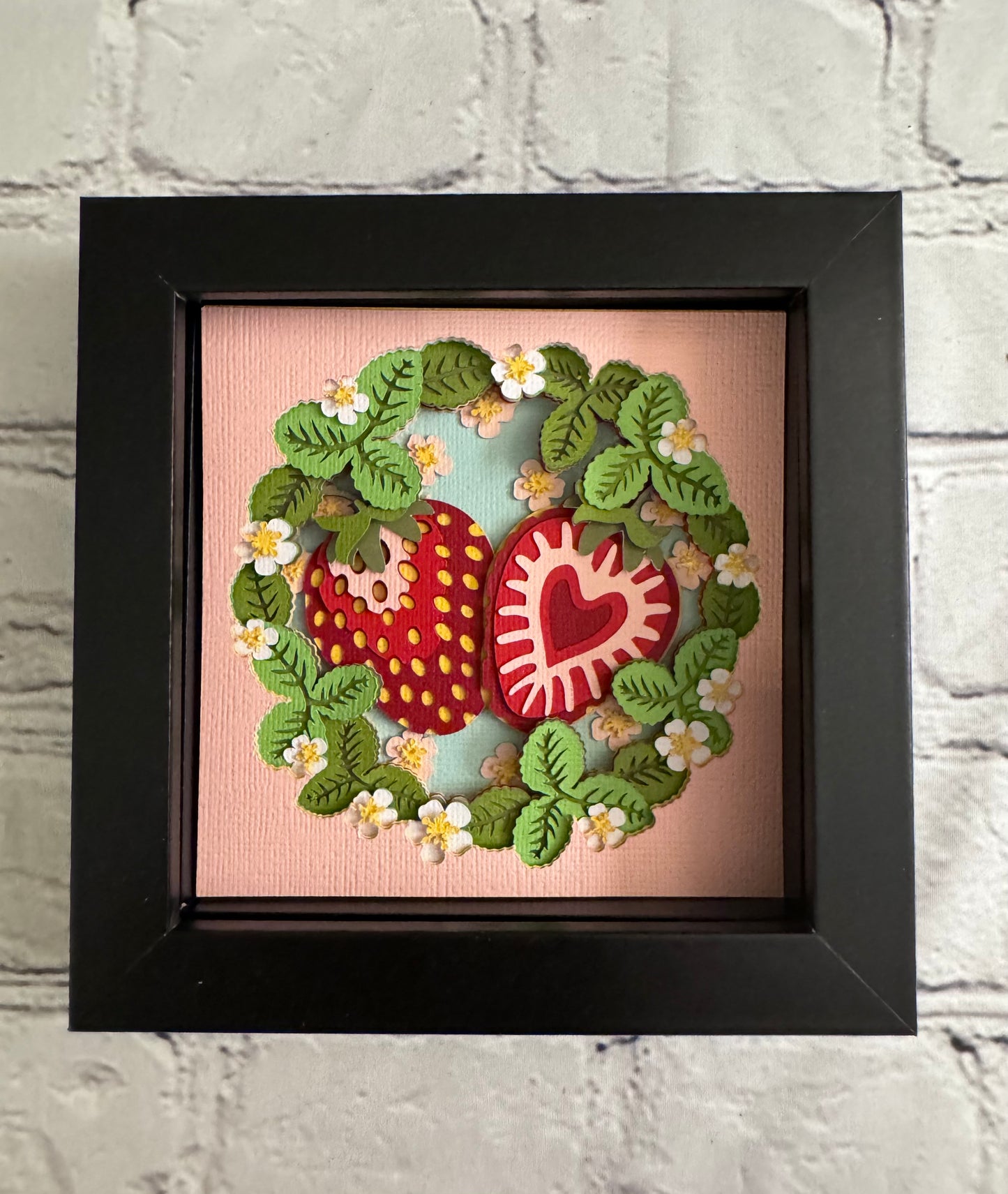 Sliced strawberries mini 3D paper art in a shadowbox