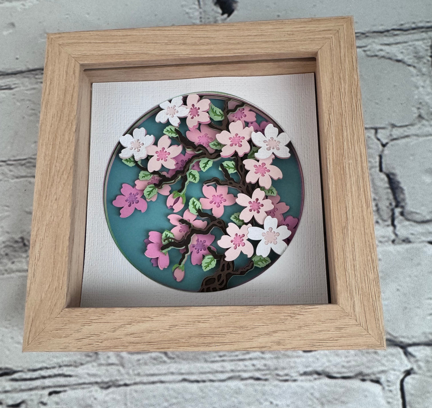 Cherry blossom branch mini 3D paper art in a shadowbox