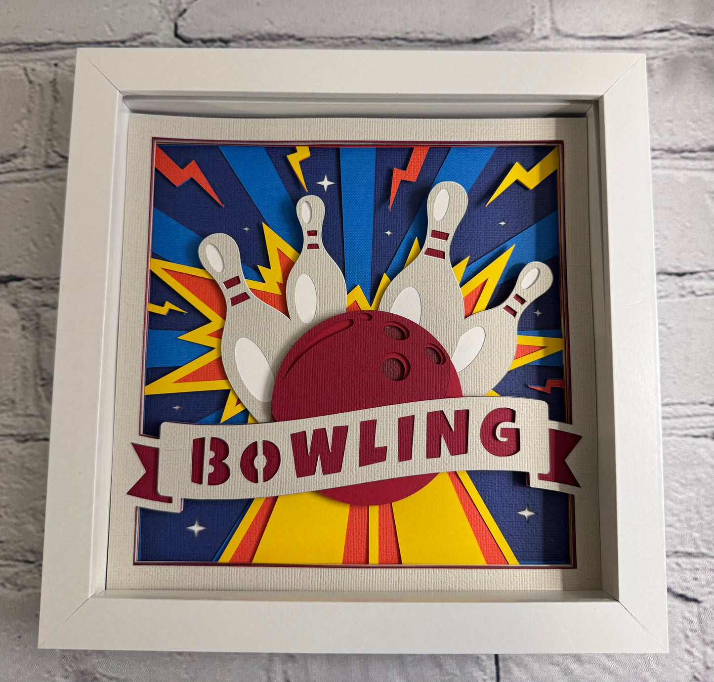 Bowling strike 3D paper art shadowbox