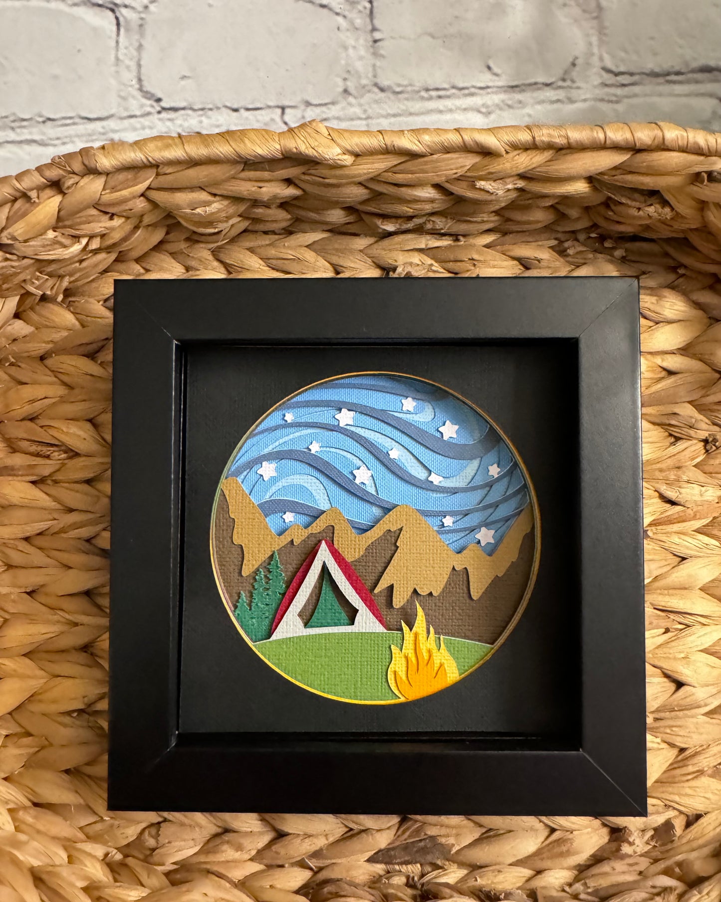 Camping under the stars mini 3D paper art in a shadowbox