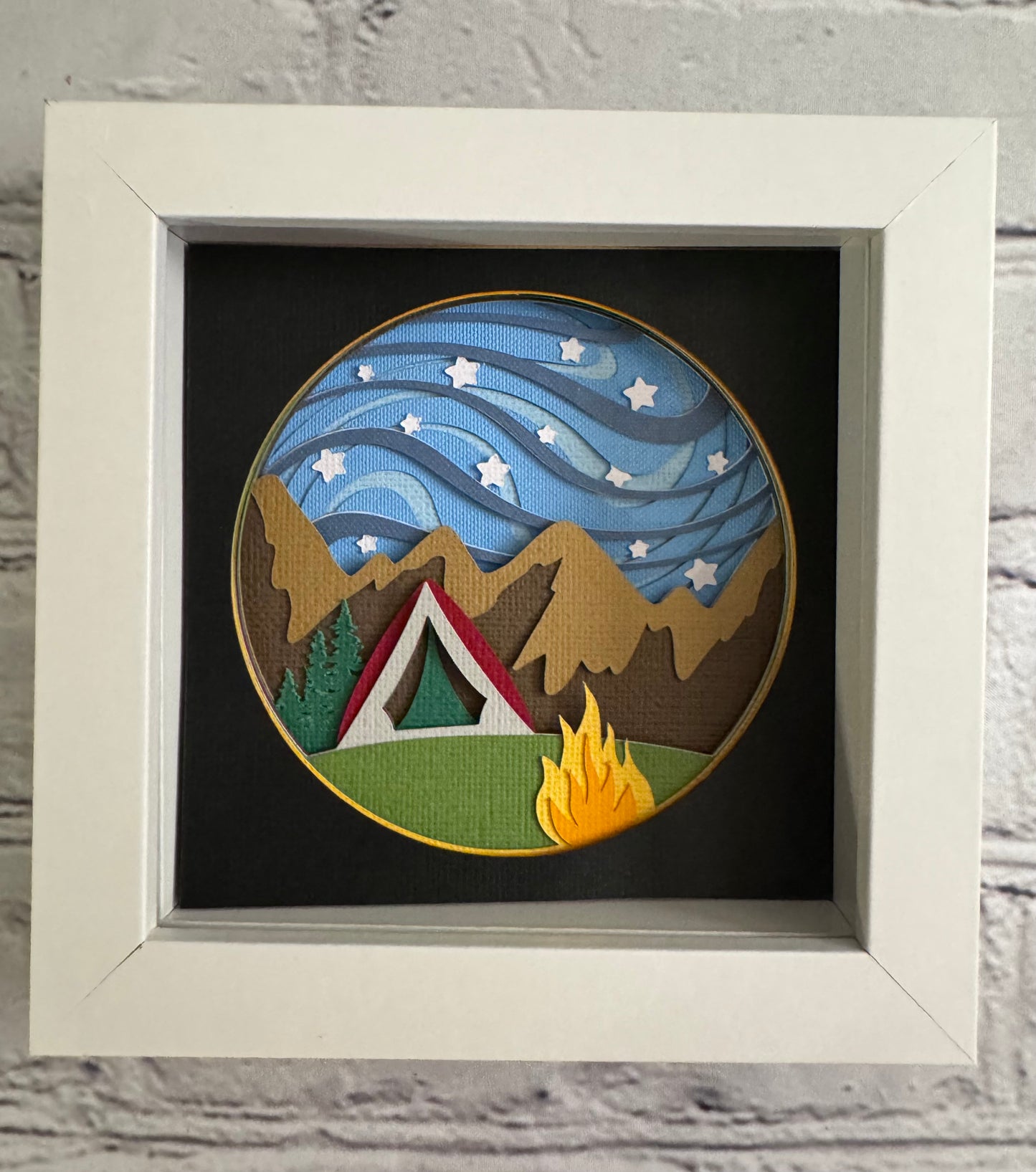 Camping under the stars mini 3D paper art in a shadowbox
