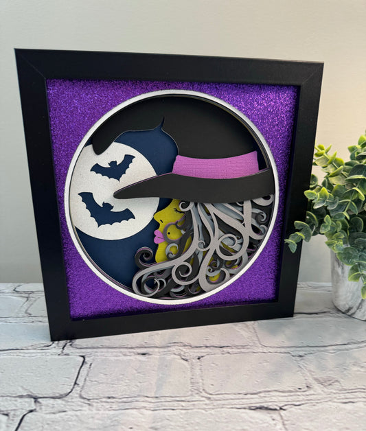 Witch and moon 3D paper art shadowbox