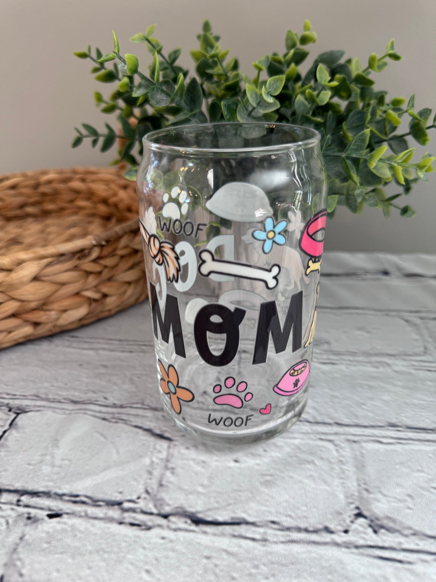 Dog mom beer can glass