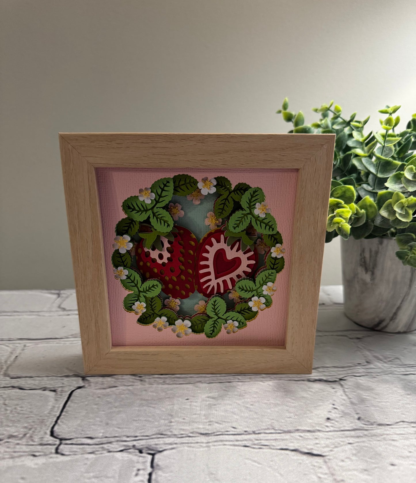 Sliced strawberries mini 3D paper art in a shadowbox