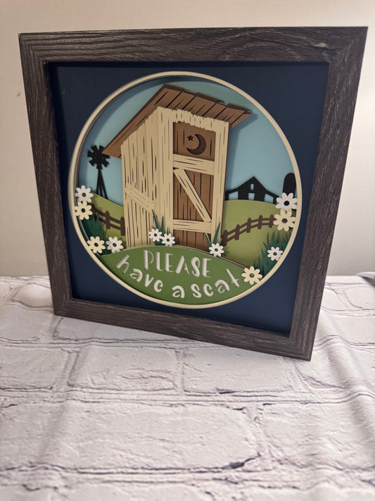 Have a seat outhouse 3D paper art in a shadowbox