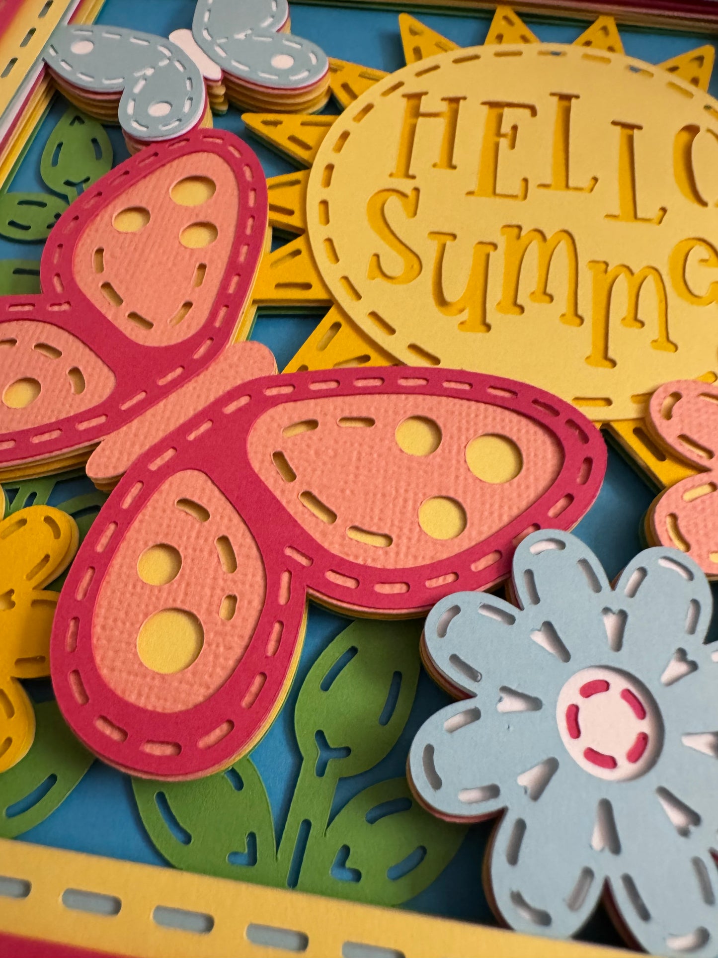 Hello summer 3D paper art in a shadowbox