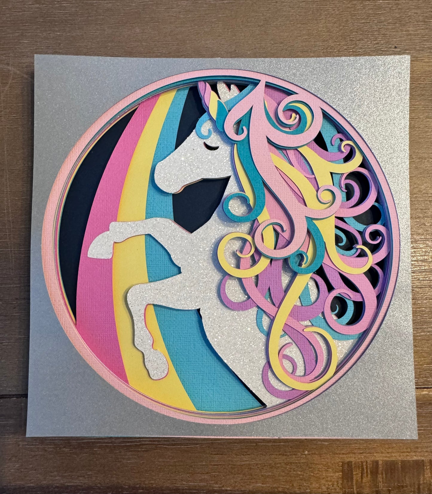 Unicorn with rainbow 3D paper art shadowbox