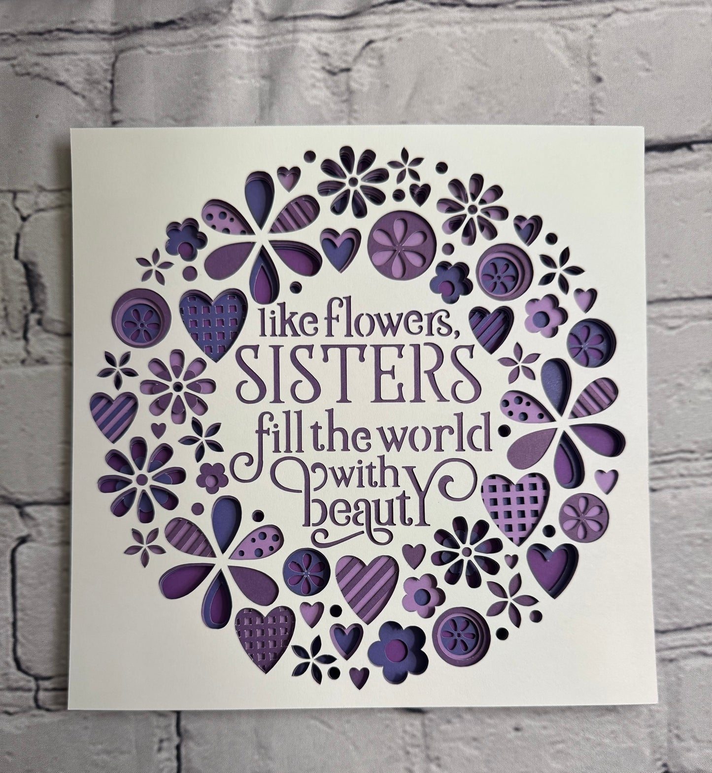 Like flowers, sisters fill the world with beauty 3D paper art in a shadowbox