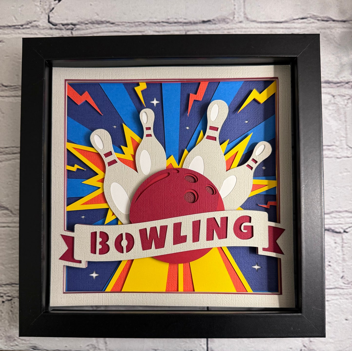 Bowling strike 3D paper art shadowbox