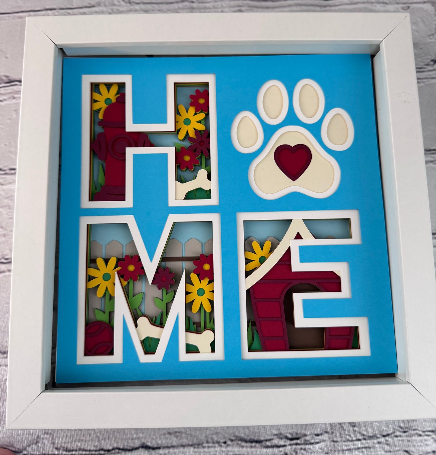 Home- Dog design 3D paper art in a shadowbox