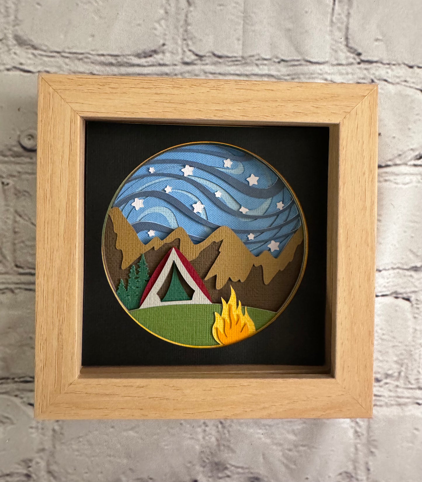 Camping under the stars mini 3D paper art in a shadowbox