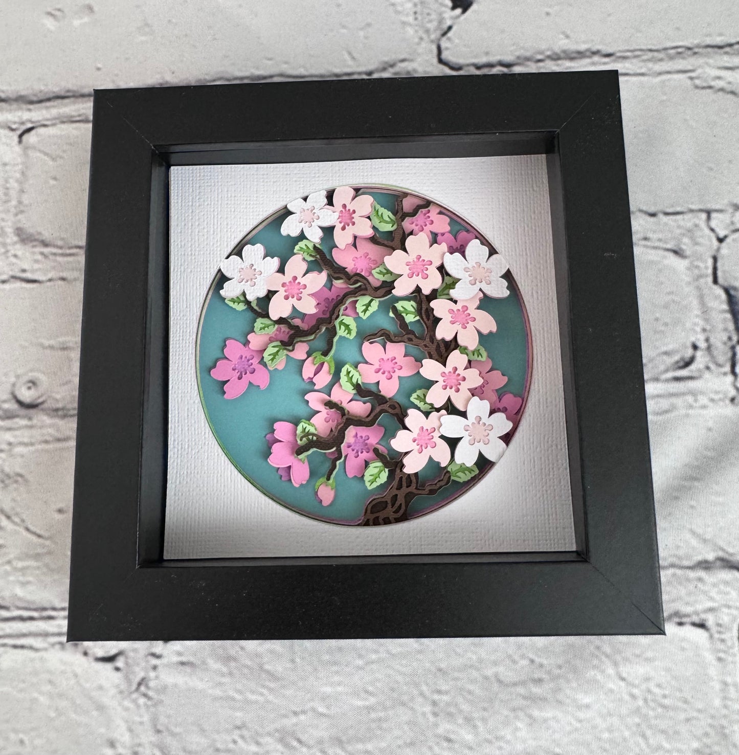 Cherry blossom branch mini 3D paper art in a shadowbox