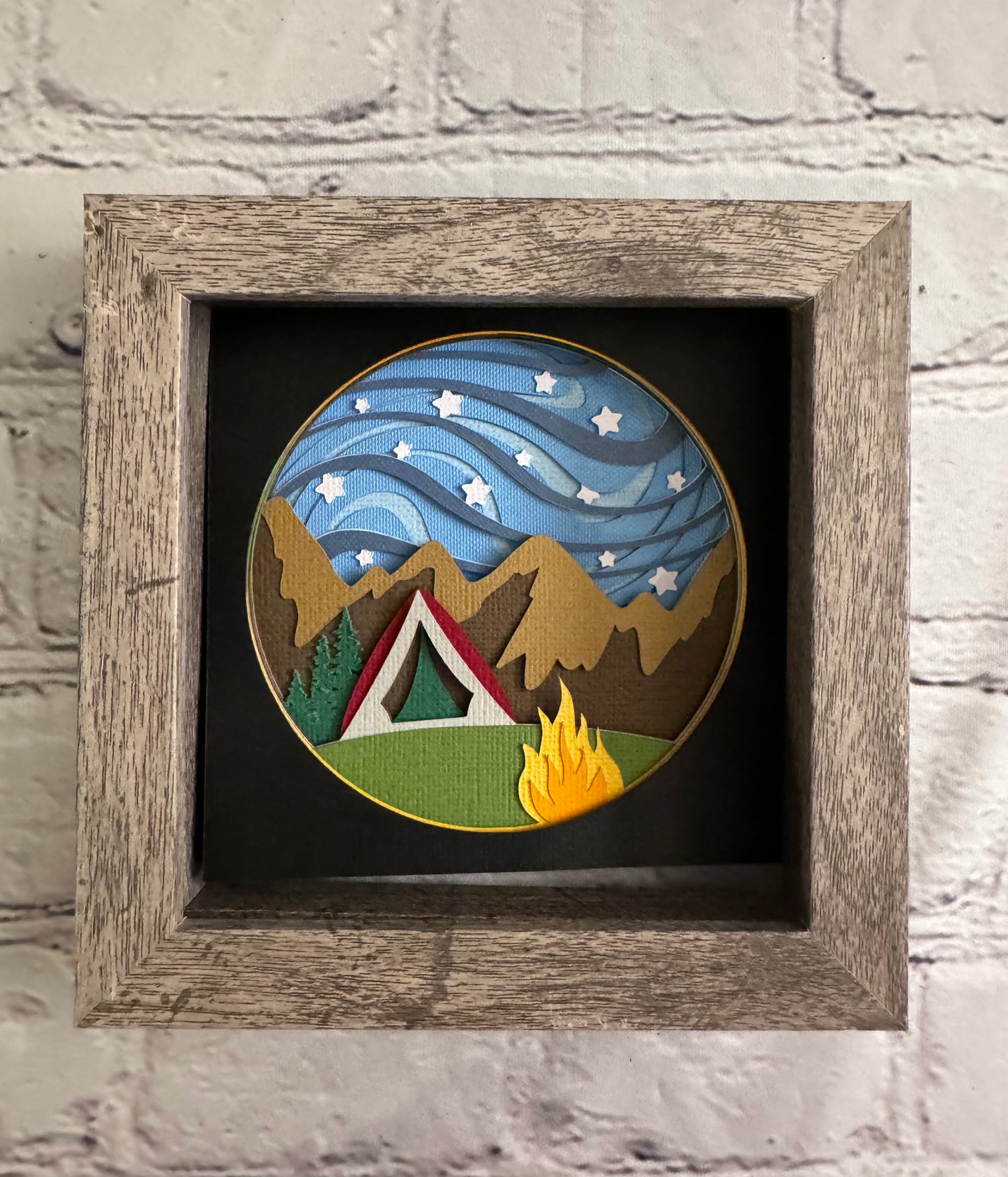 Camping under the stars mini 3D paper art in a shadowbox