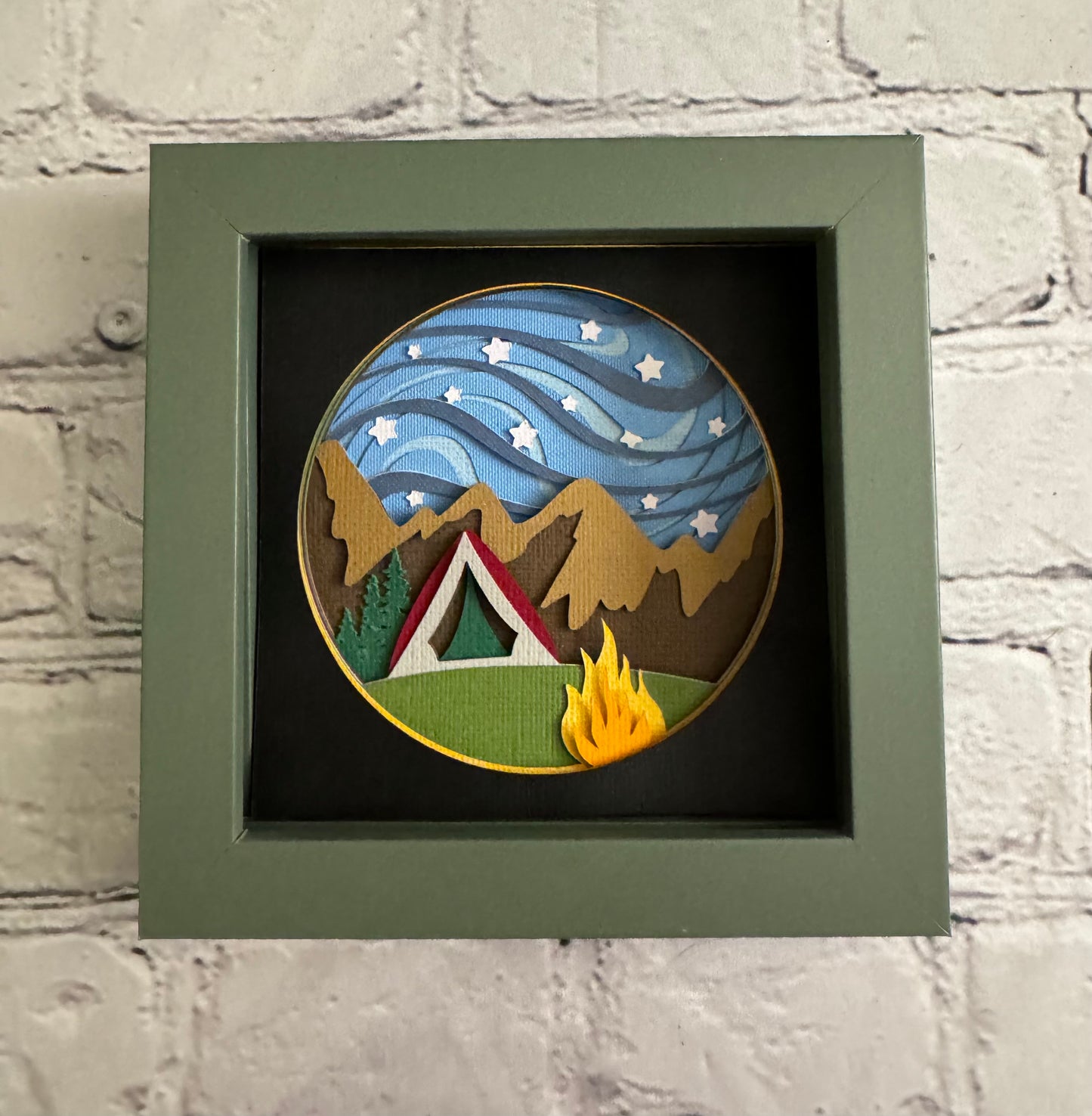 Camping under the stars mini 3D paper art in a shadowbox
