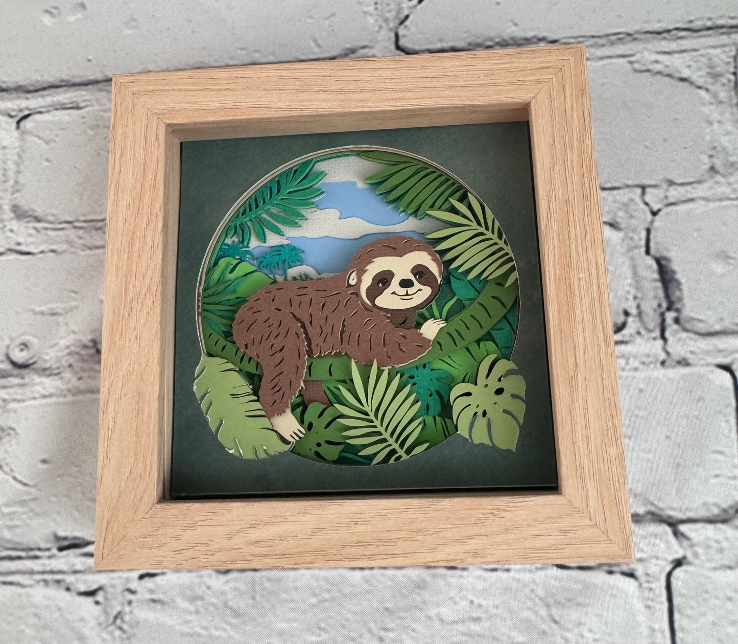 Sloth in the trees mini 3D paper art in a shadowbox