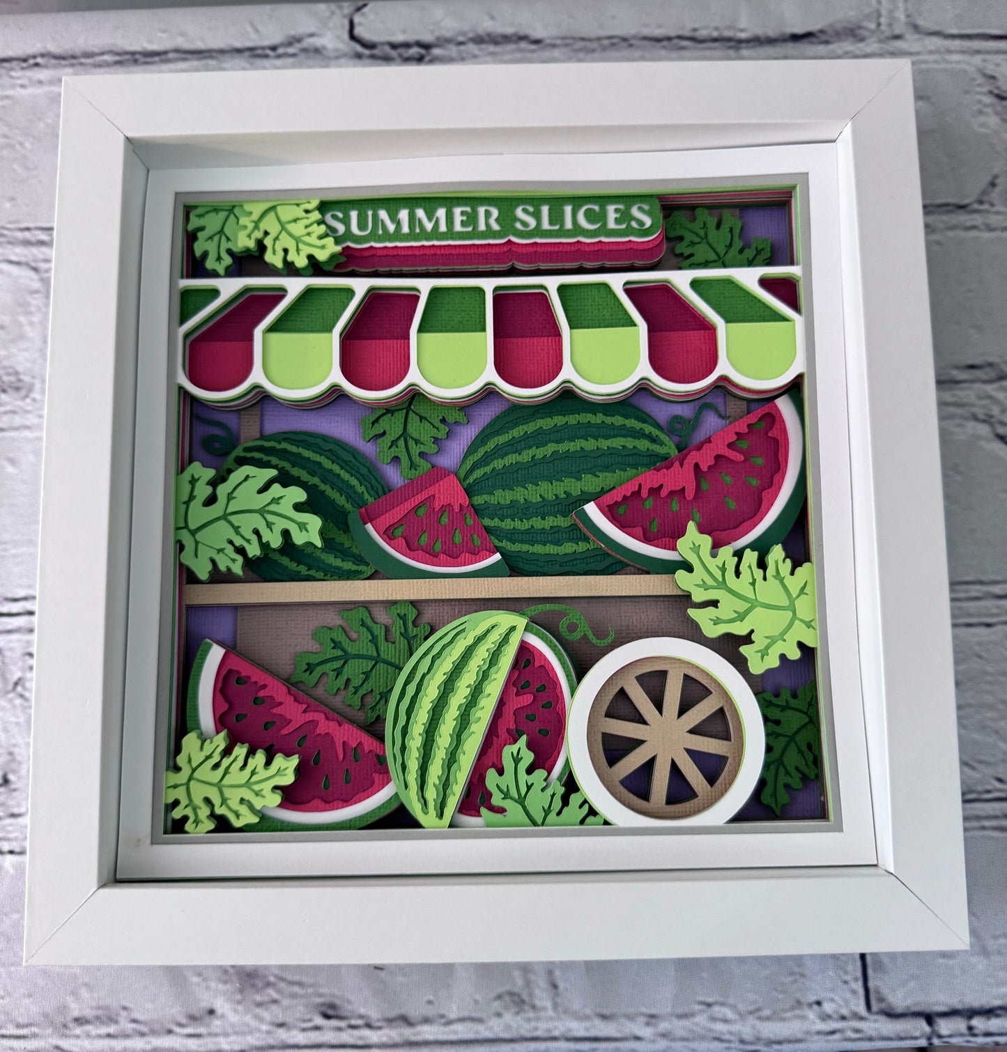 Watermelon cart design 3D paper art in a shadowbox