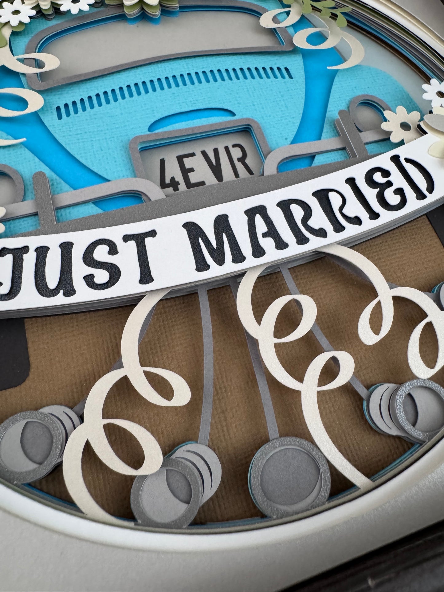Just married 3D paper art in a shadowbox