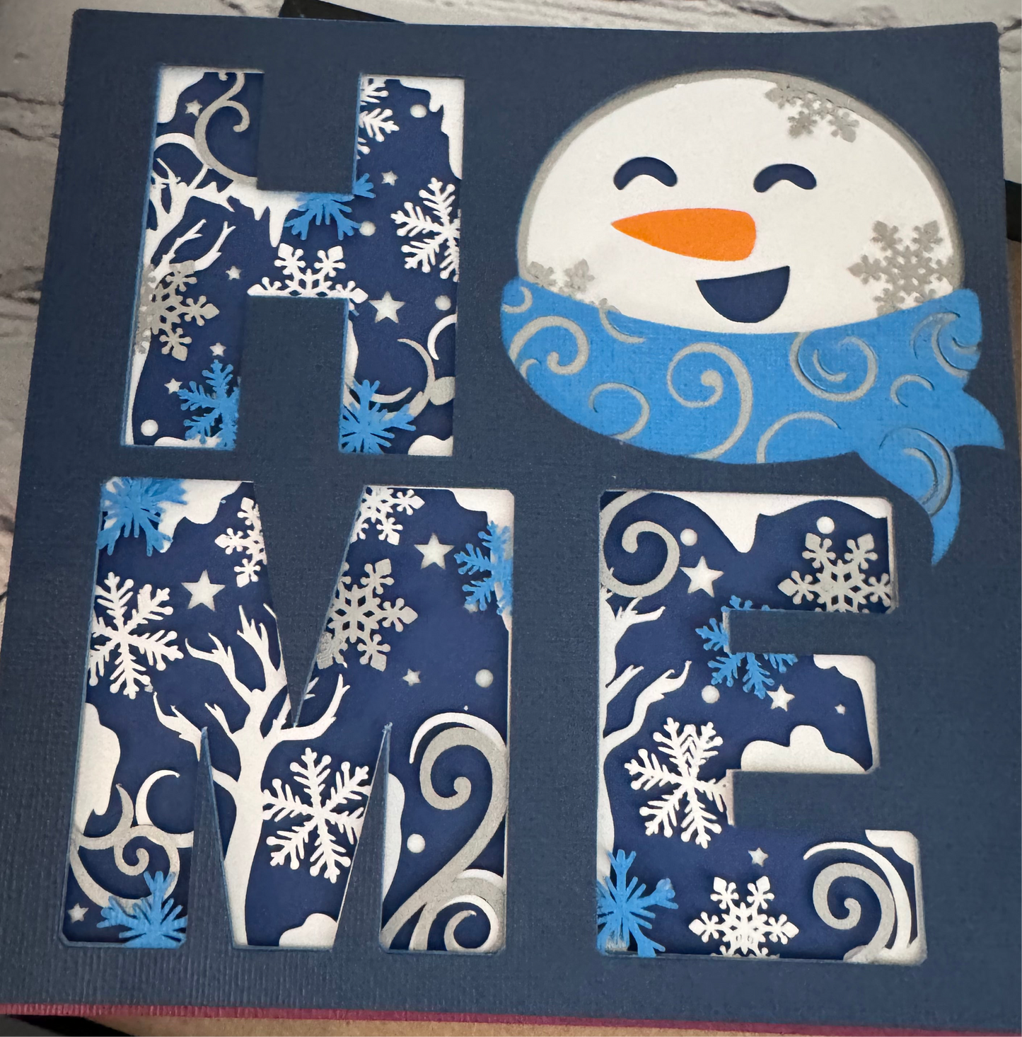 Home- Snowman 3D paper art in a shadowbox