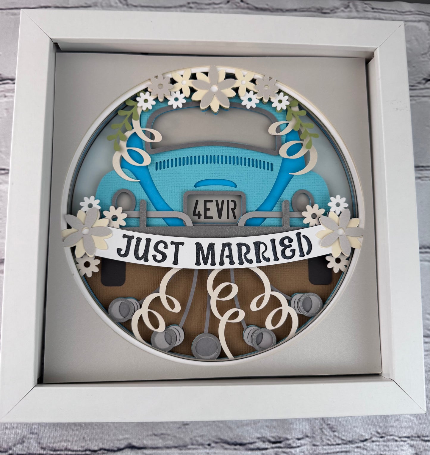 Just married 3D paper art in a shadowbox