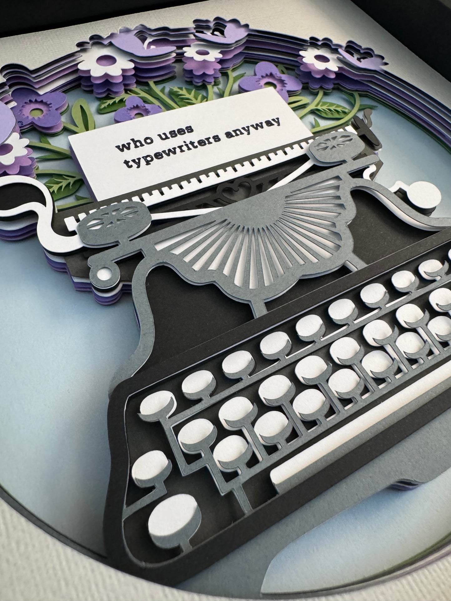 Who uses a typewriter anyway typewriter 3D paper art in a shadowbox