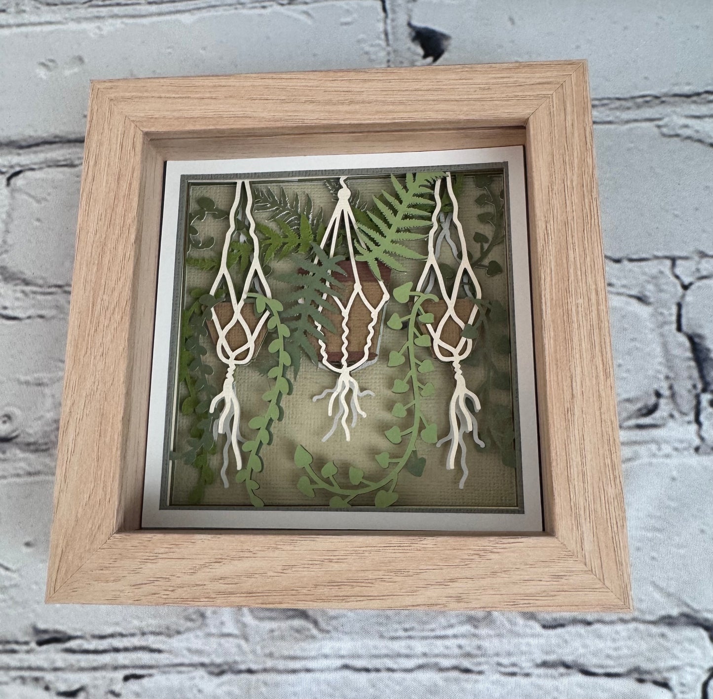 Boho hanging plants mini 3D paper art in a shadowbox