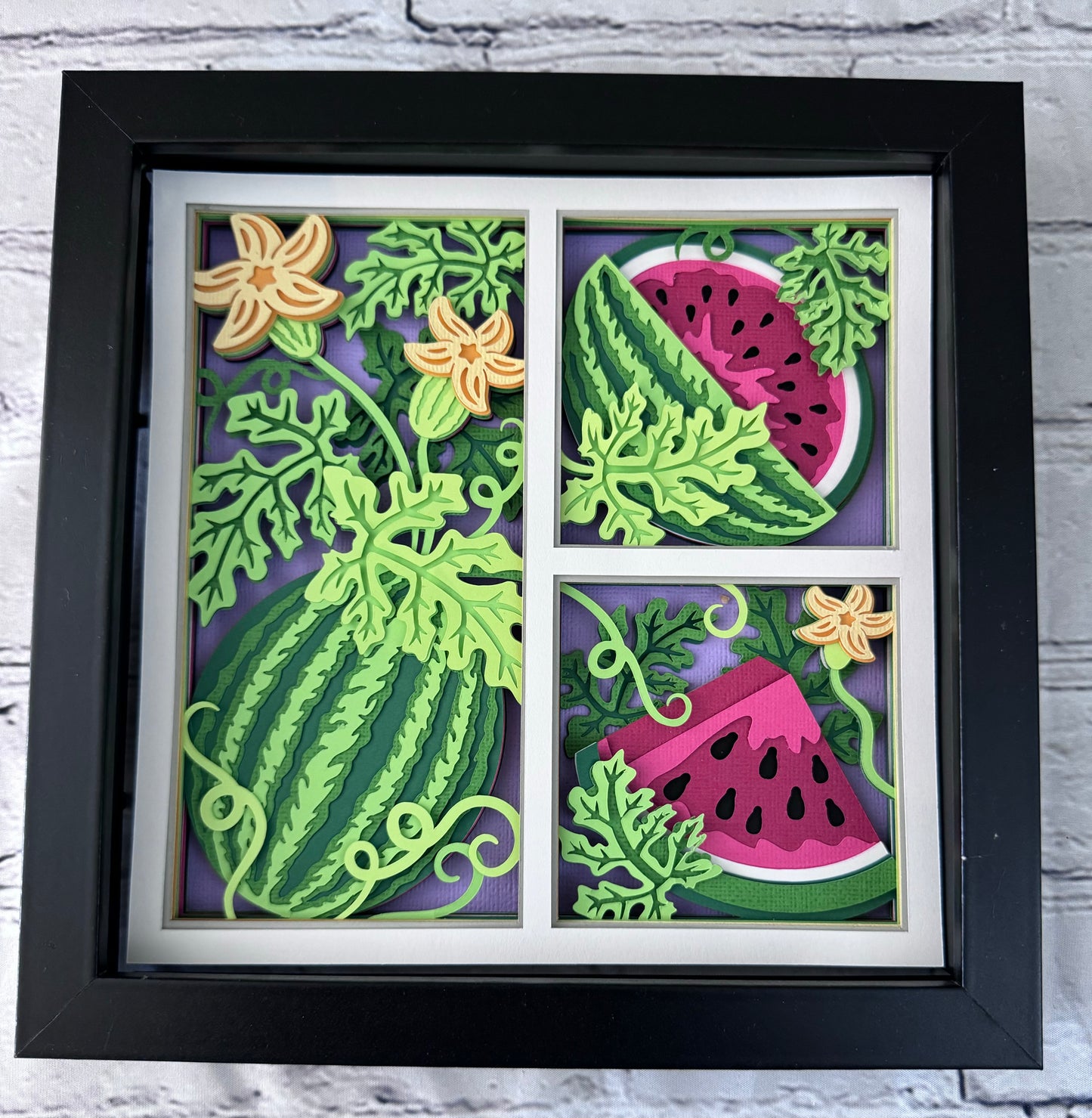 Watermelon three panel design 3D paper art in a shadowbox