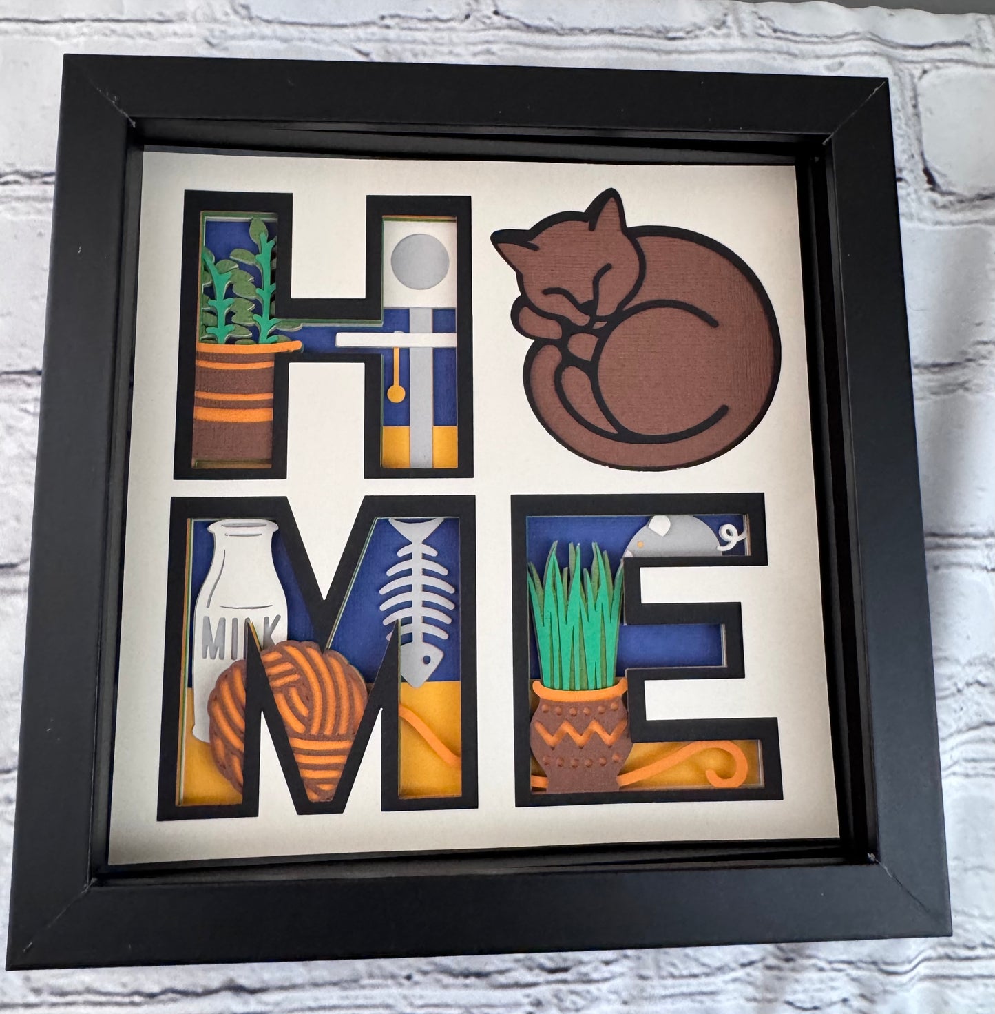 Home- Cat design 3D paper art in a shadowbox
