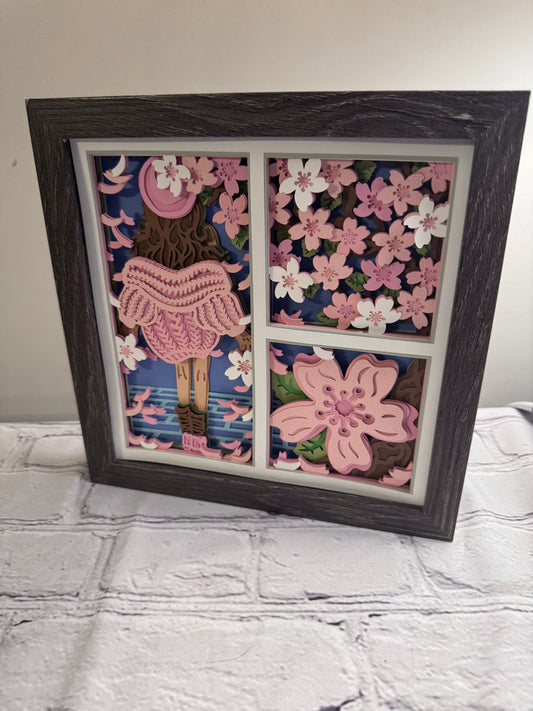 Spring girl with sweater 3D paper art in a shadowbox
