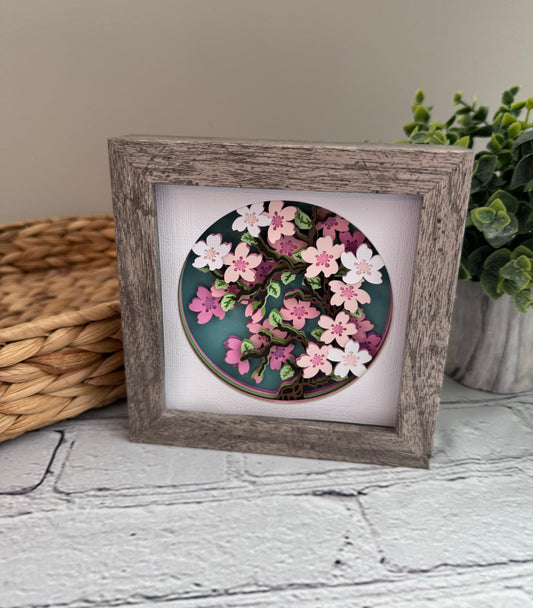 Cherry blossom branch mini 3D paper art in a shadowbox