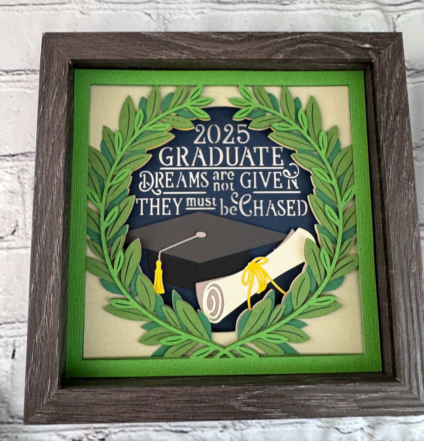 Graduation 3D paper art in a shadowbox