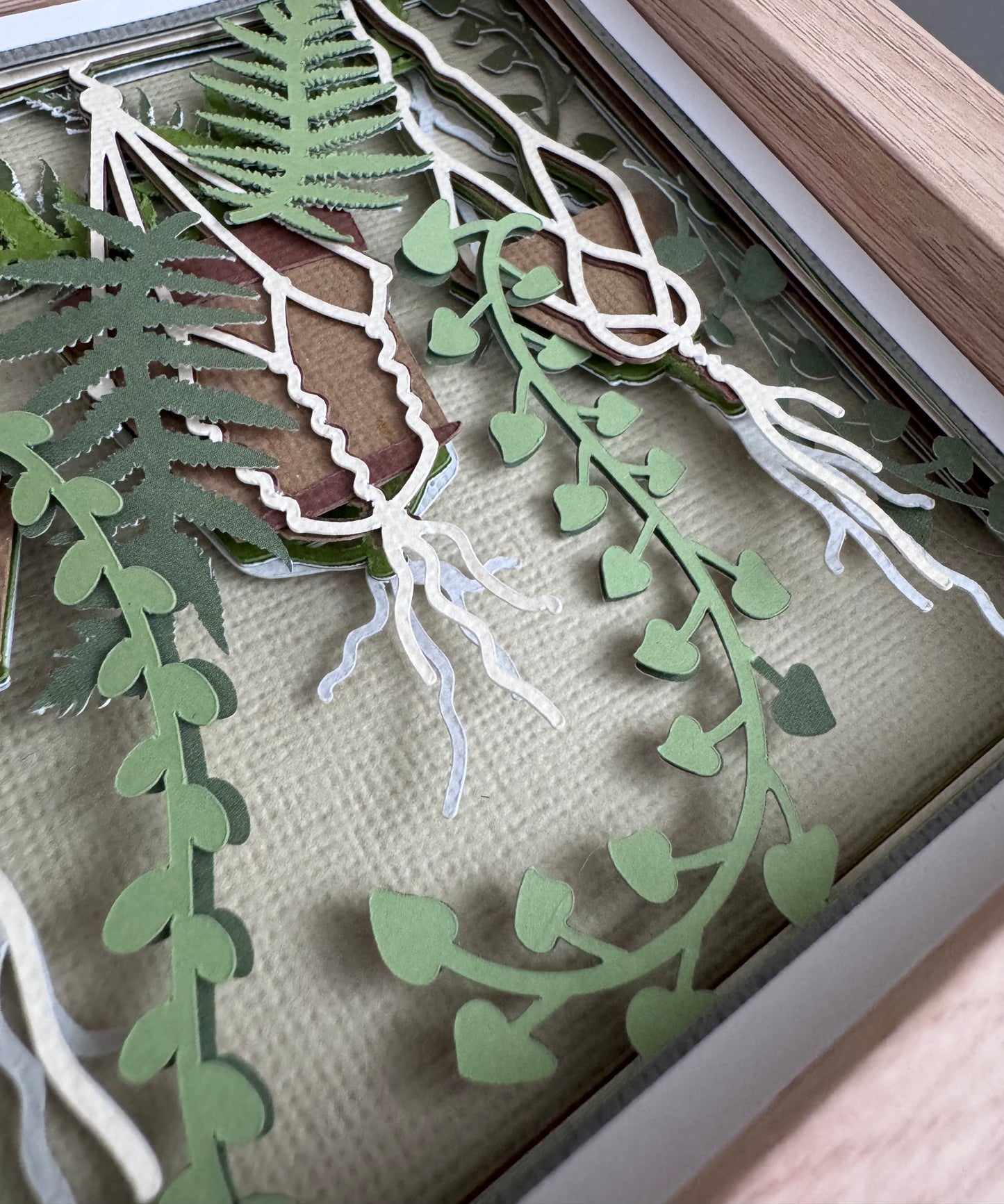 Boho hanging plants mini 3D paper art in a shadowbox