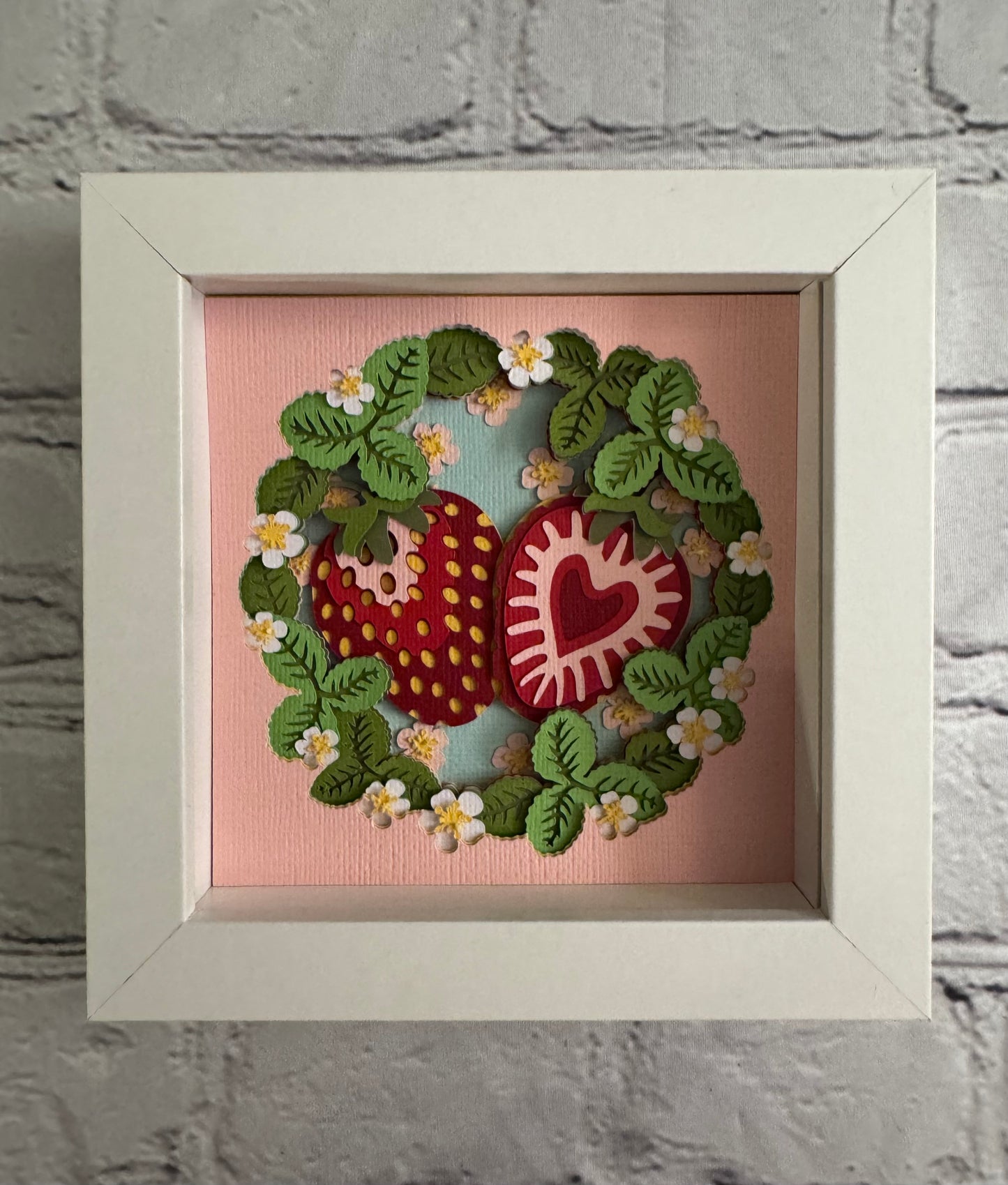Sliced strawberries mini 3D paper art in a shadowbox