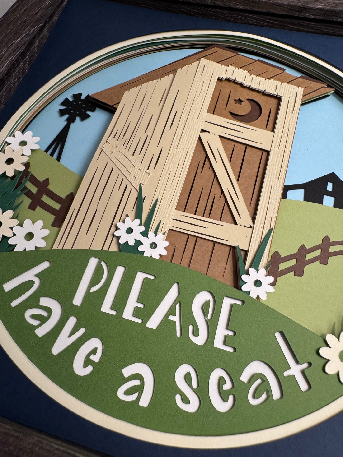 Have a seat outhouse 3D paper art in a shadowbox