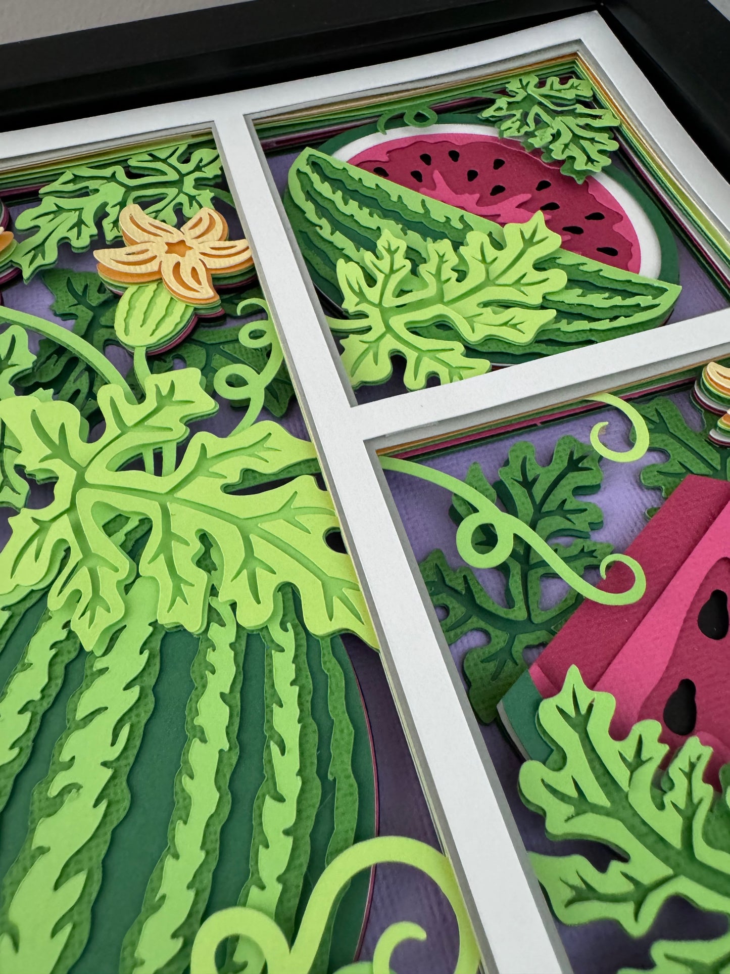 Watermelon three panel design 3D paper art in a shadowbox