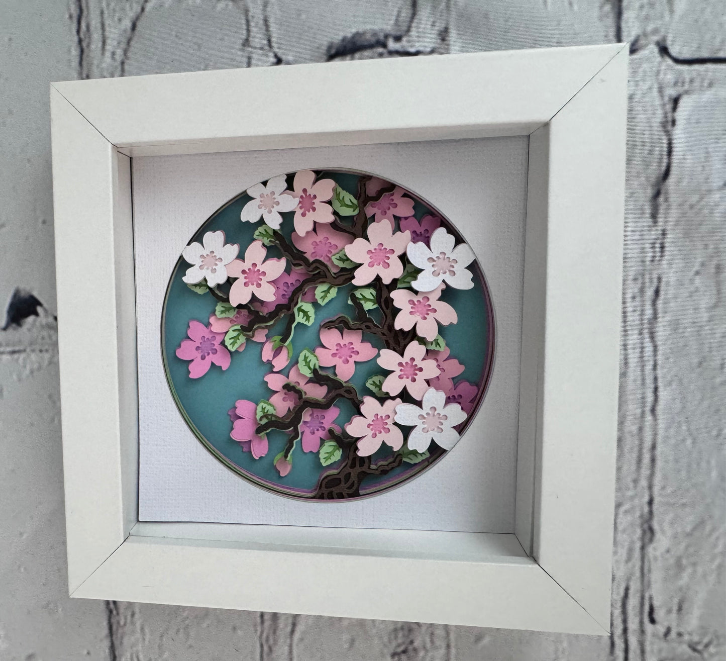 Cherry blossom branch mini 3D paper art in a shadowbox