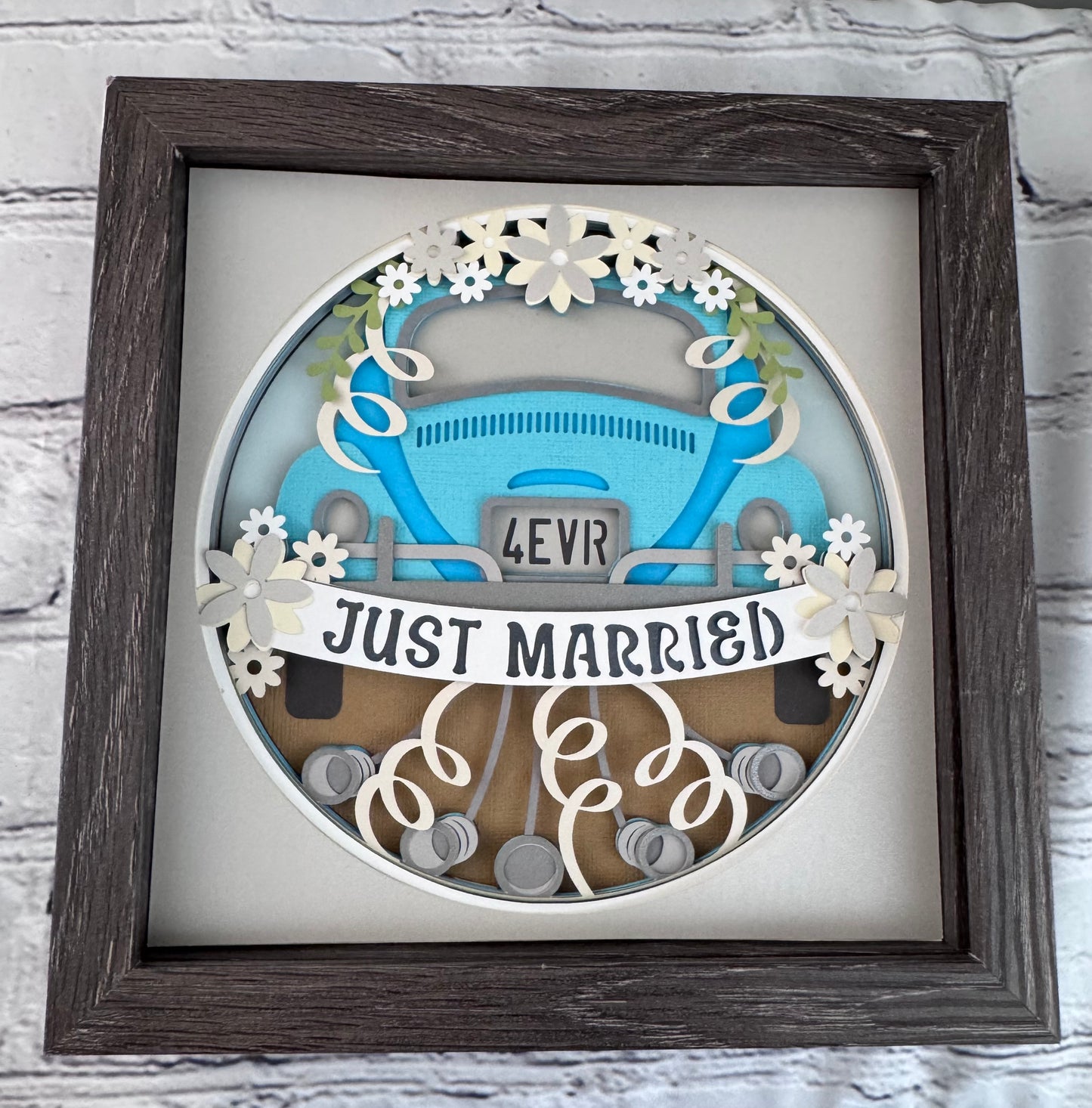 Just married 3D paper art in a shadowbox