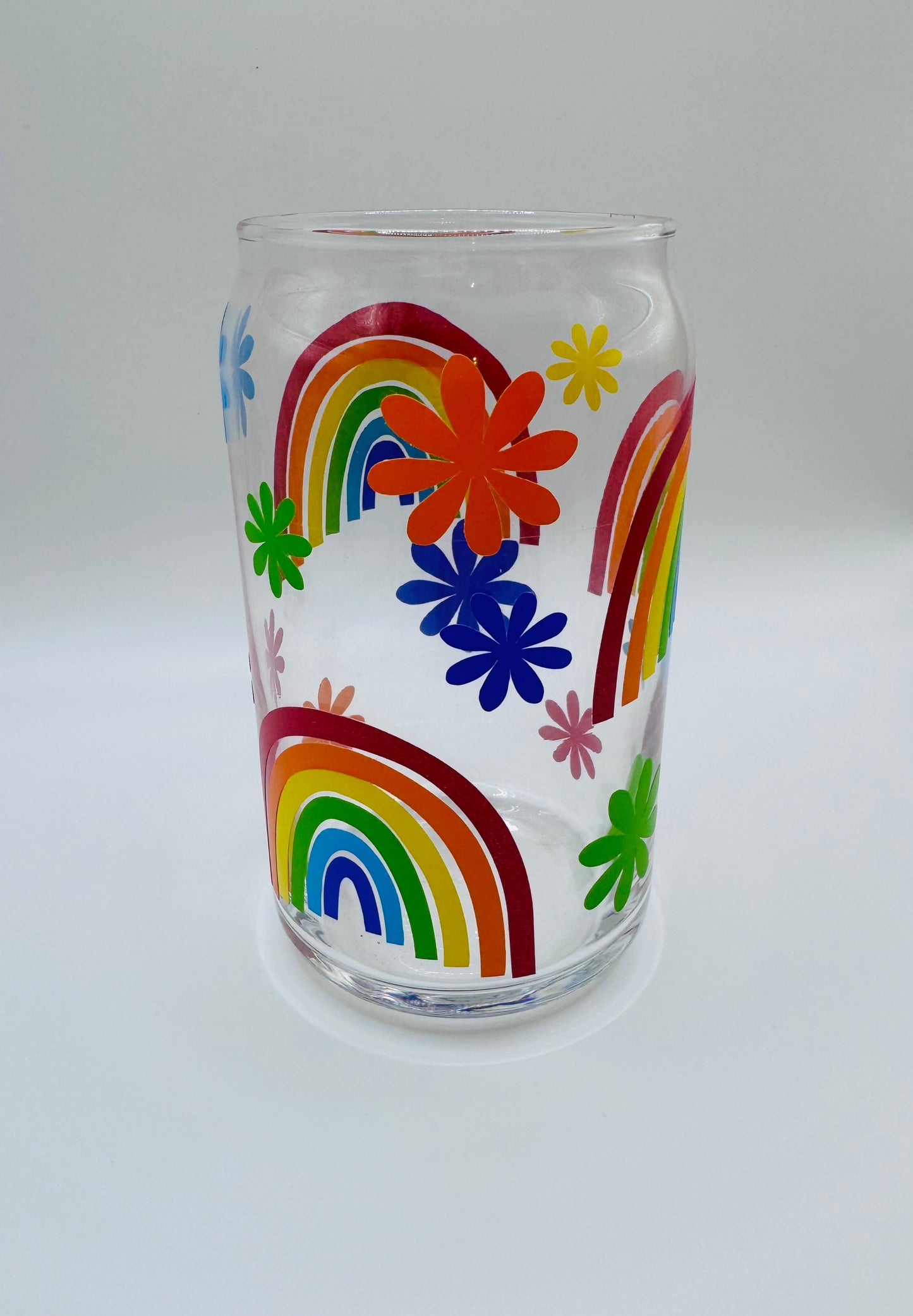 Rainbow-primary colors beer can glass