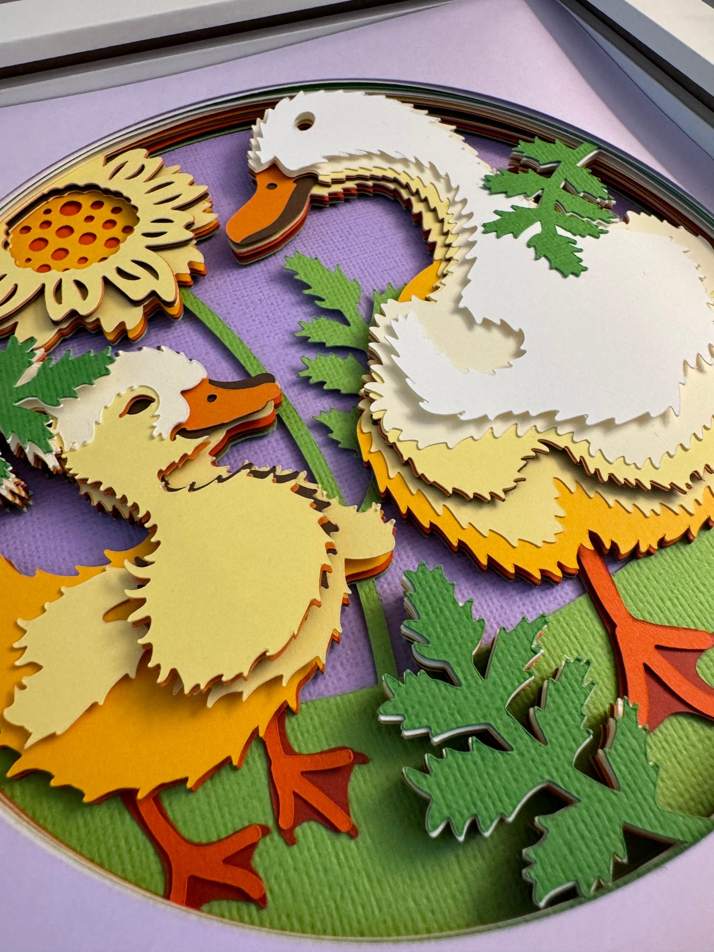 Mama duck and duckling 3D paper art in a shadowbox