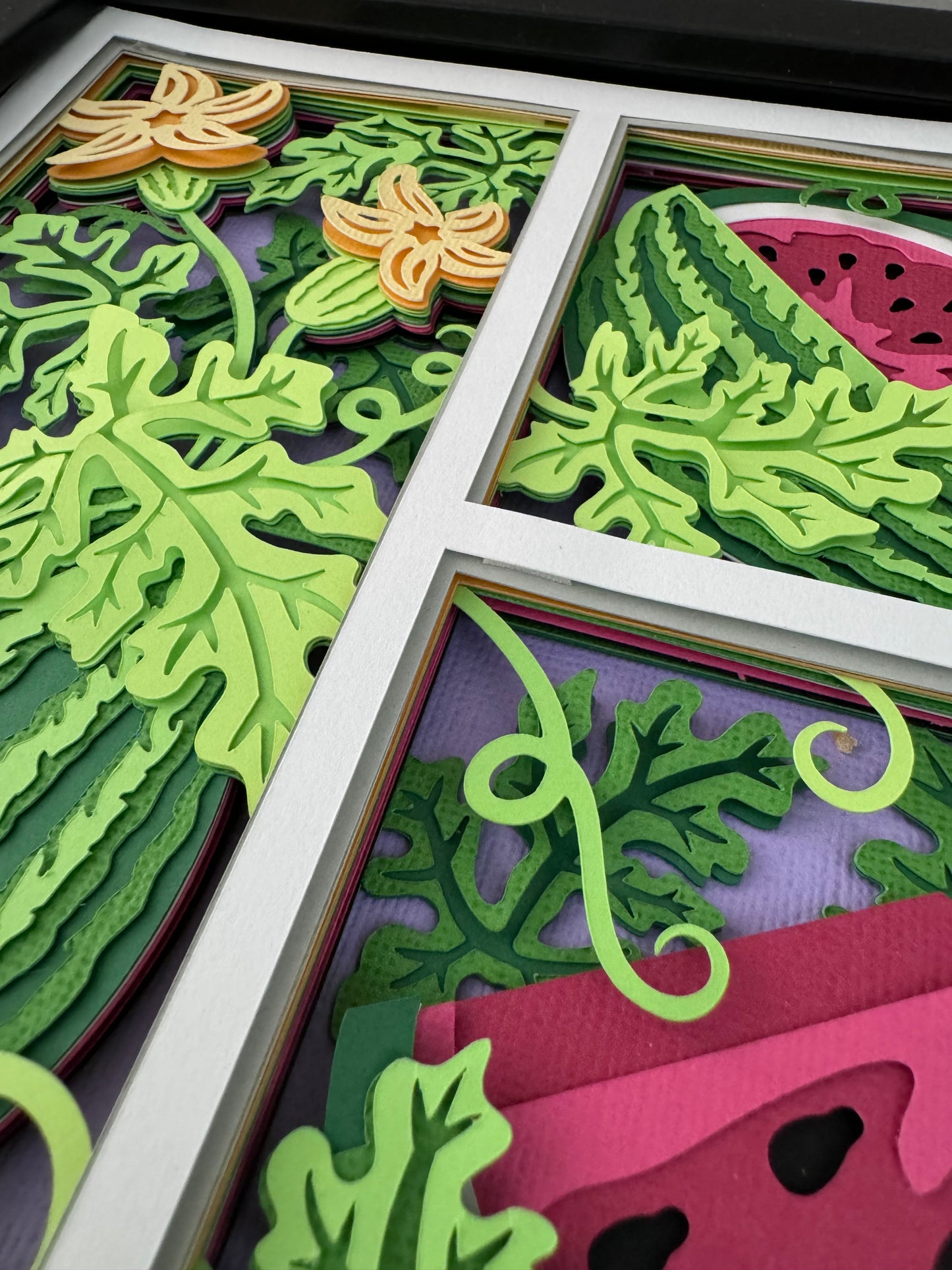Watermelon three panel design 3D paper art in a shadowbox