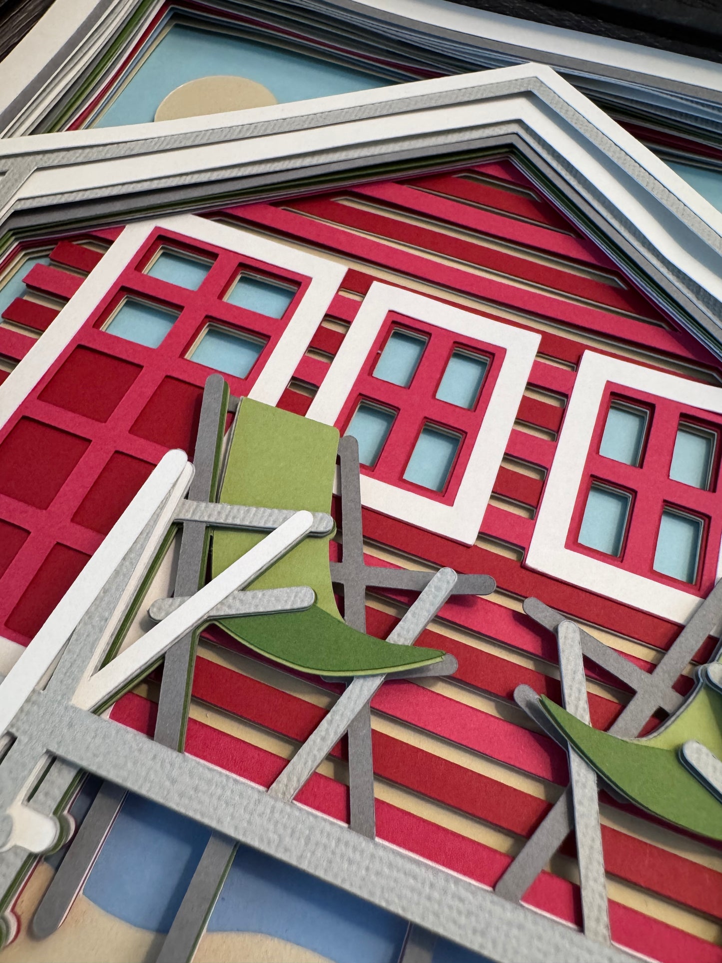 Beach house 3D paper art in a shadowbox