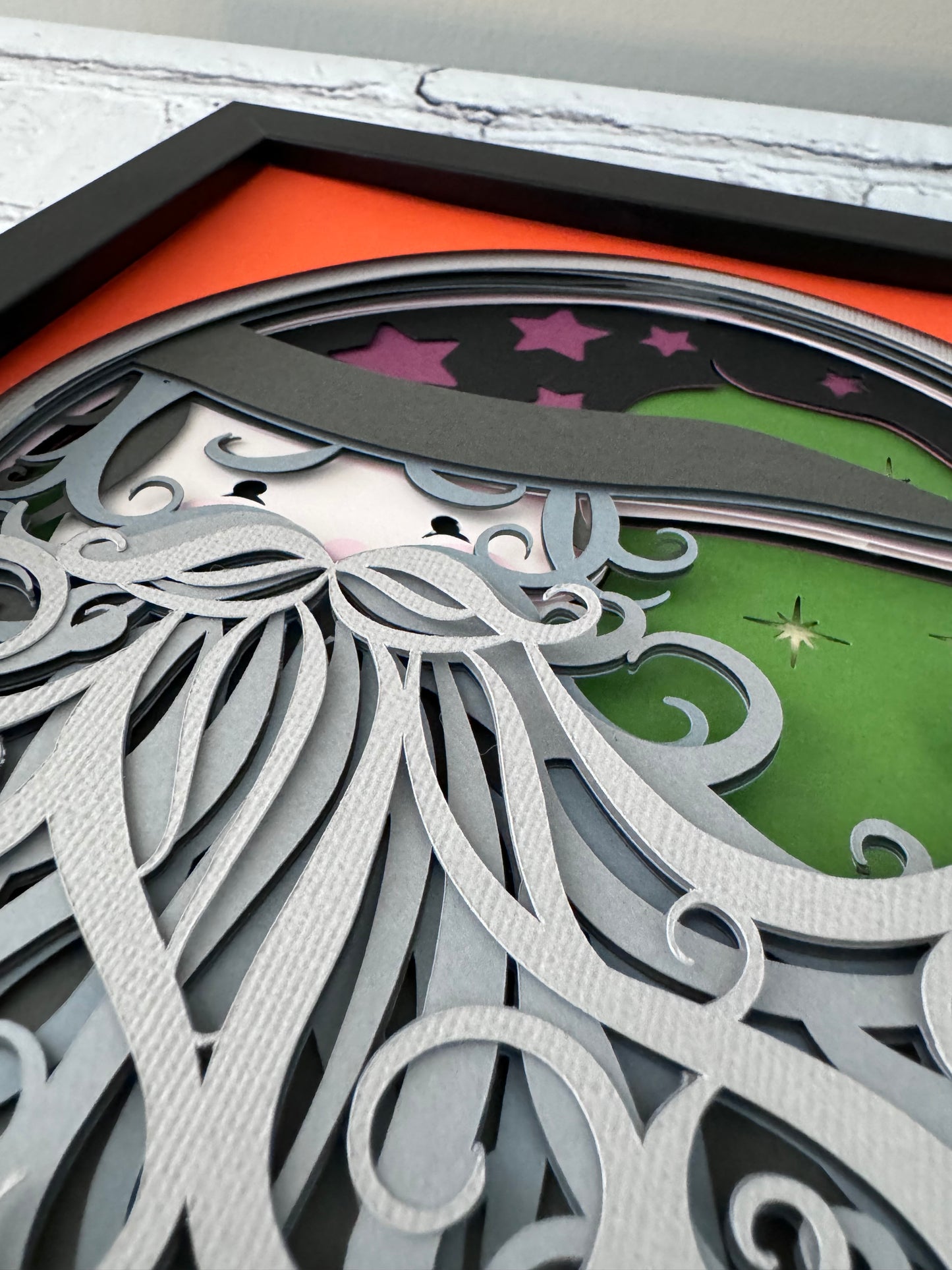 Halloween wizard warlock design 3D paper art in a shadowbox