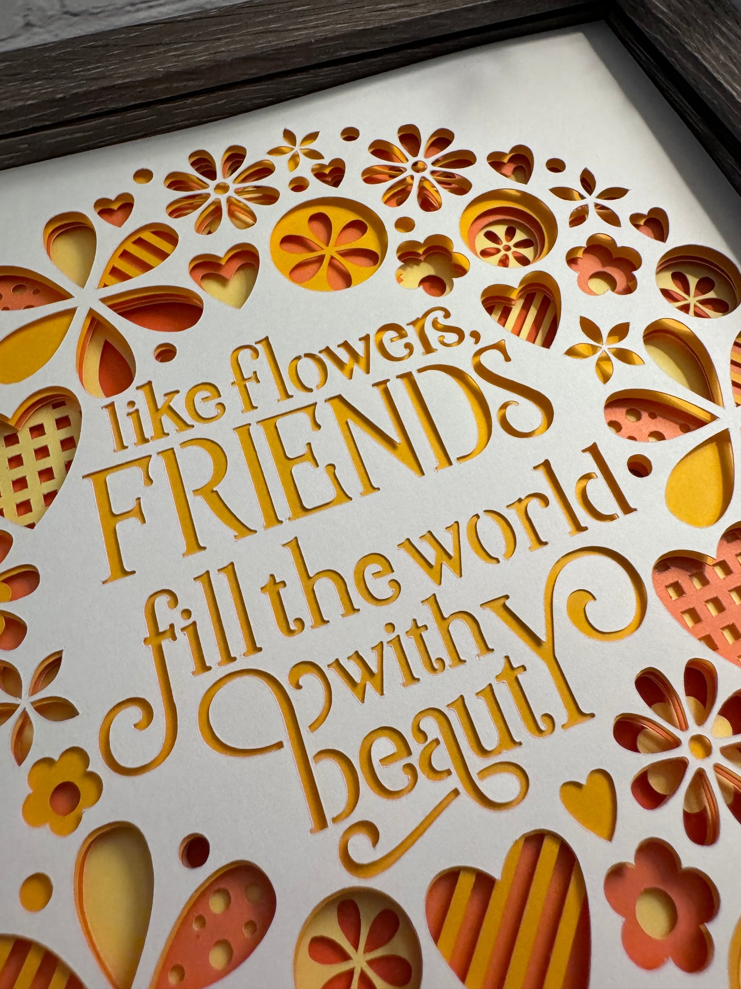 Like flowers, friends fill the world with beauty 3D paper art in a shadowbox