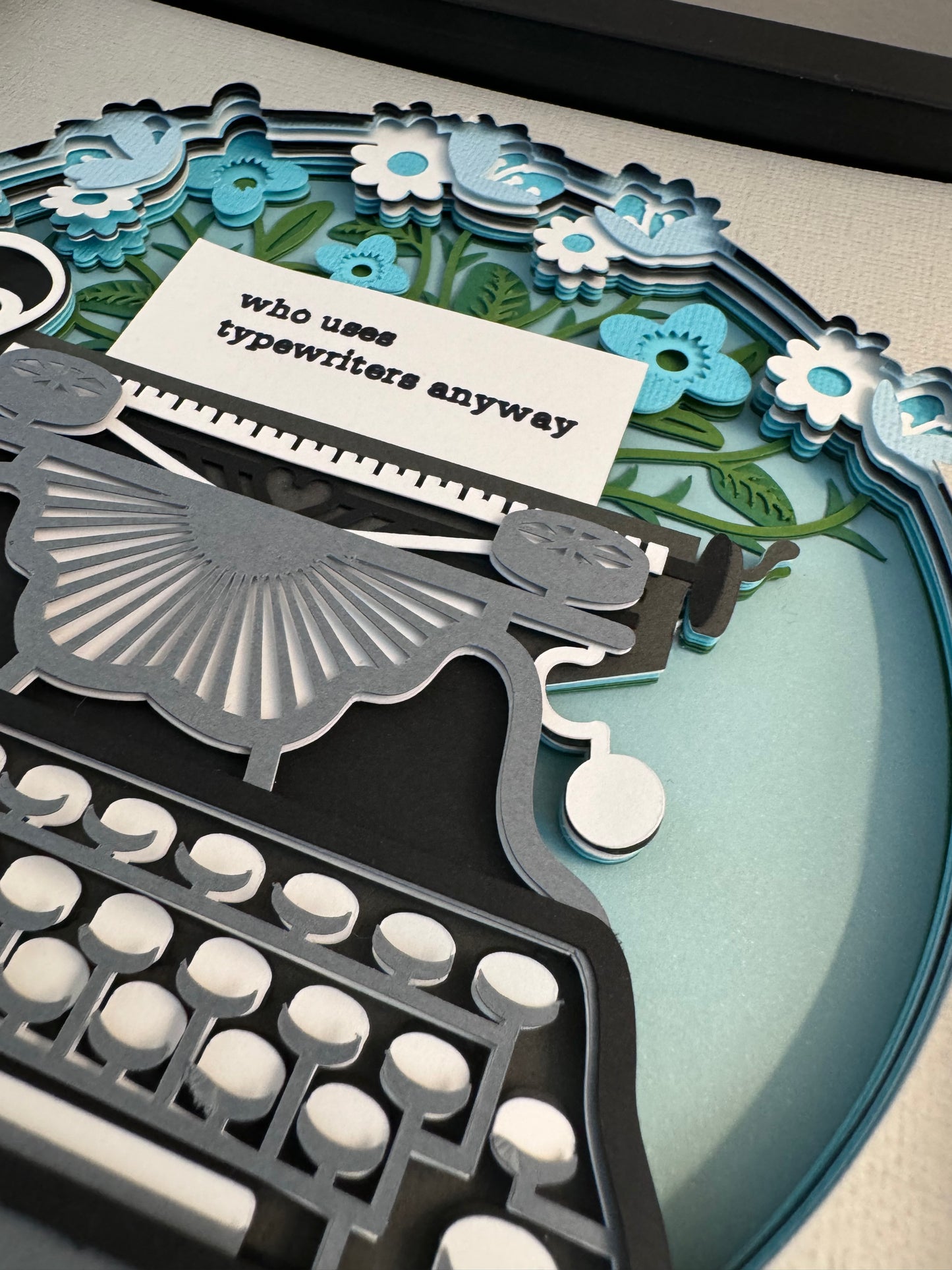Who uses a typewriter anyway typewriter 3D paper art in a shadowbox
