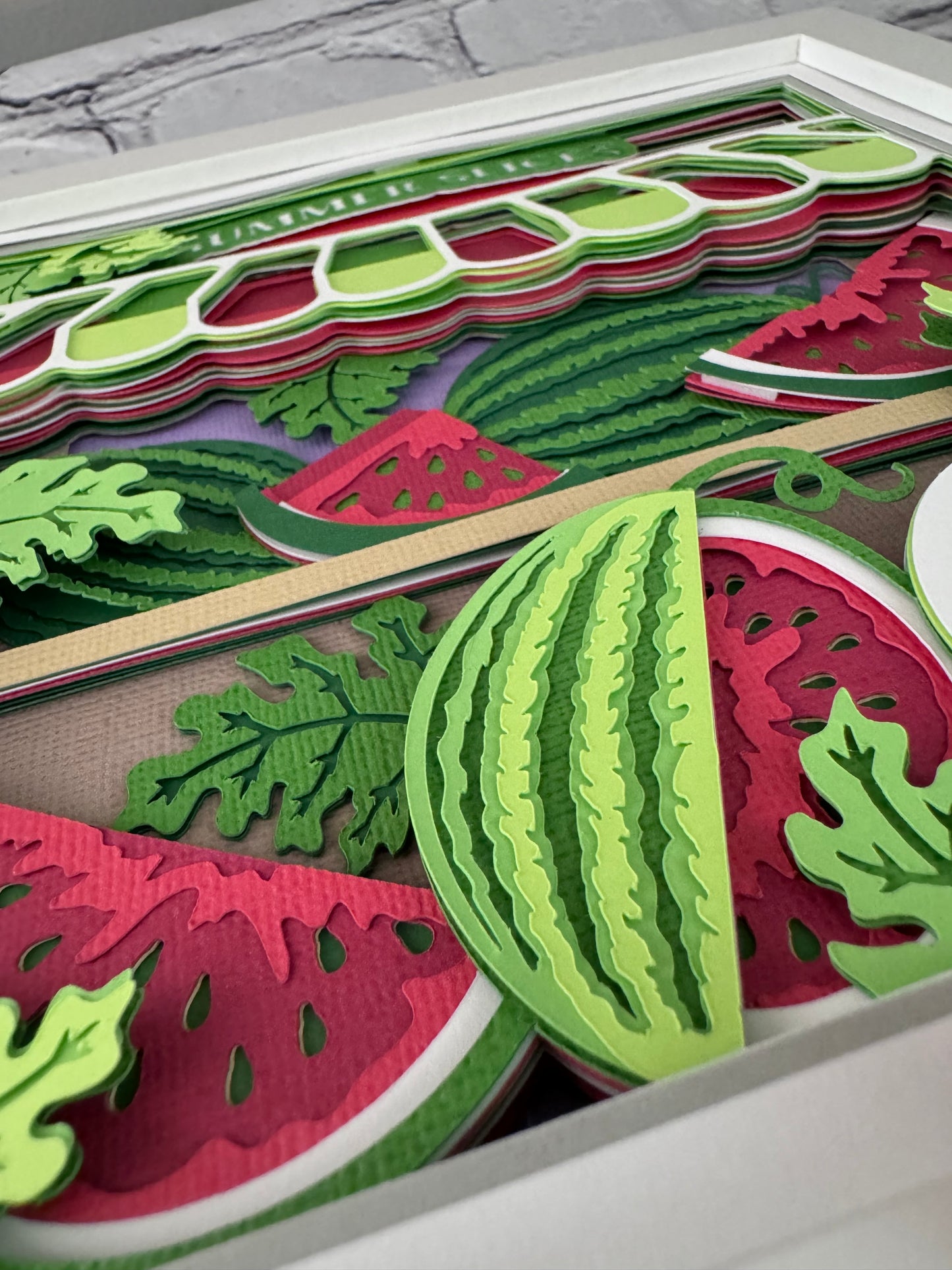Watermelon cart design 3D paper art in a shadowbox