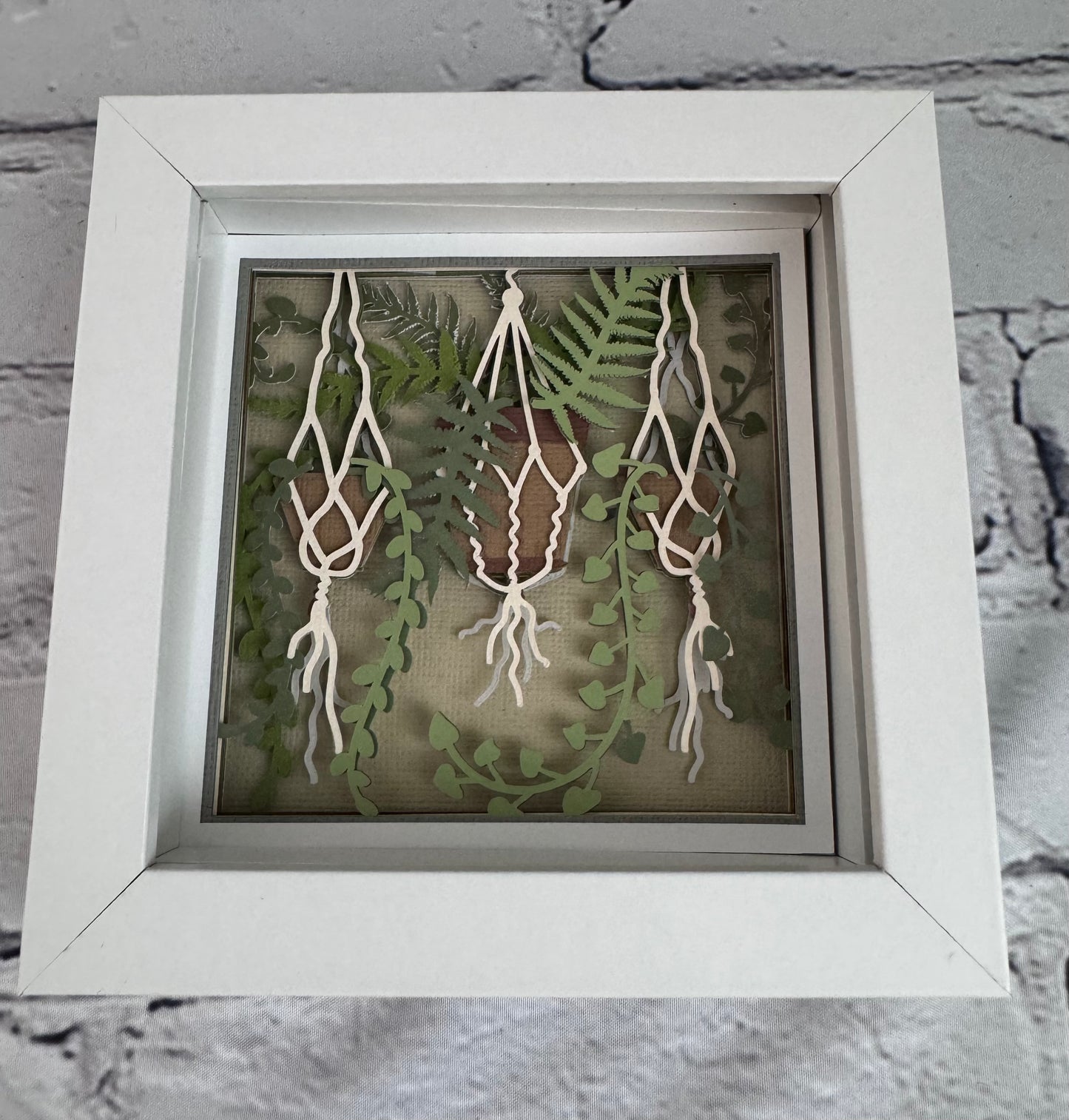 Boho hanging plants mini 3D paper art in a shadowbox
