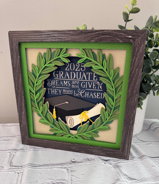 Graduation 3D paper art in a shadowbox